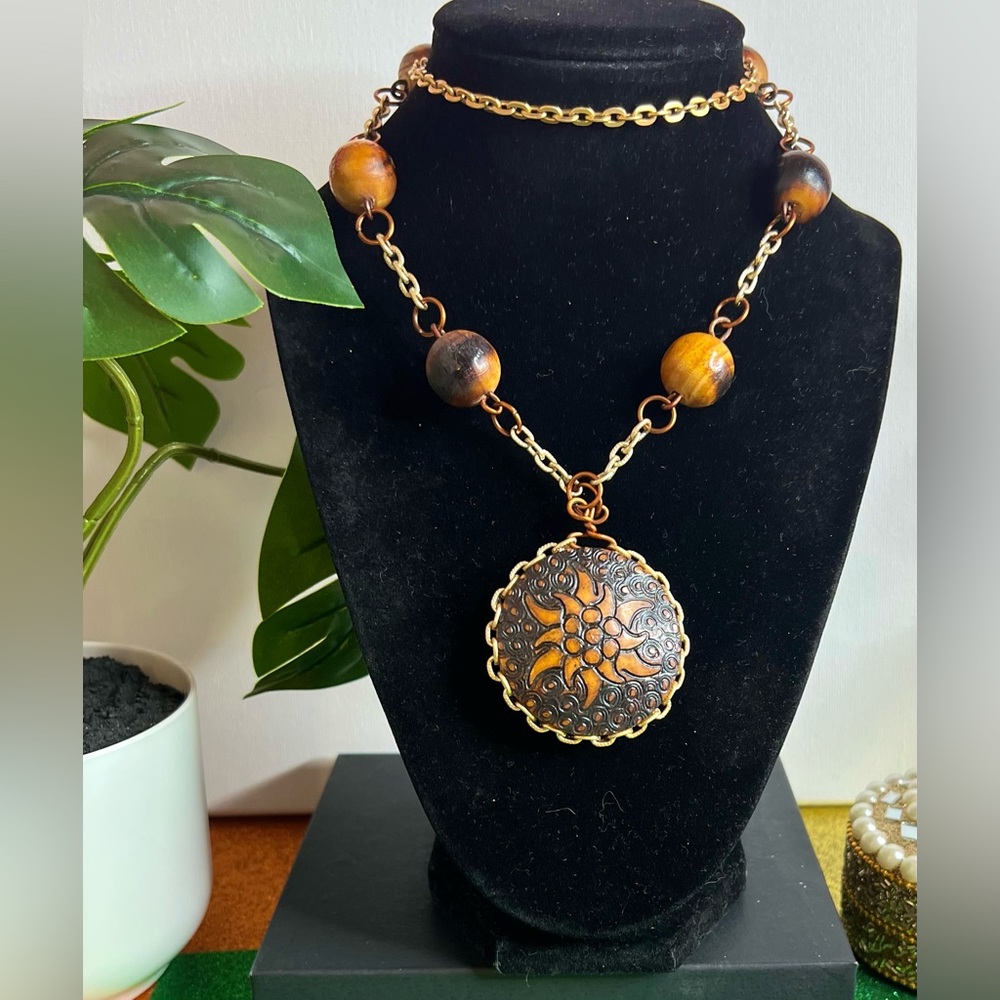 Vintage Wooden Reversible Statement Necklace